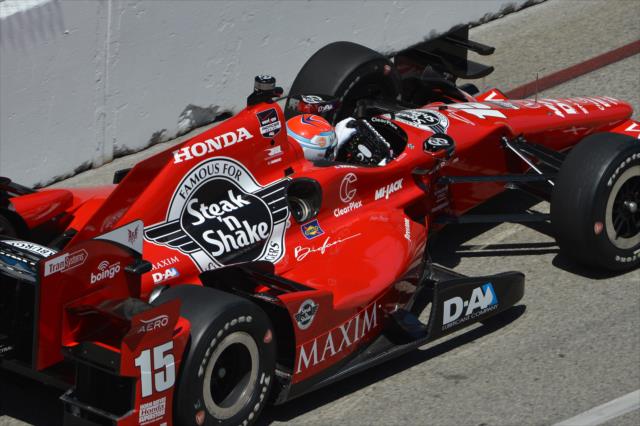 Graham Rahal streaks toward Turn 5 during practice for the Toyota Grand Prix of Long Beach -- Photo by: Chris Owens