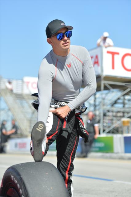 Graham Rahal prepares himself on pit lane prior to practice for the Toyota Grand Prix of Long Beach -- Photo by: Chris Owens