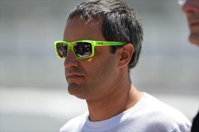 Juan Pablo Montoya waits on pit lane prior to practice for the Toyota Grand Prix of Long Beach -- Photo by: John Cote