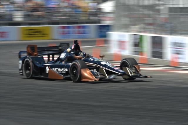 Josef Newgarden exits Turn 10 during practice for the Toyota Grand Prix of Long Beach -- Photo by: John Cote