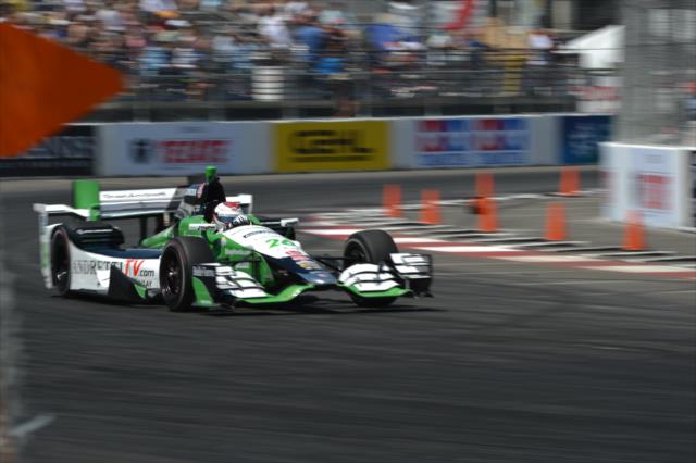 Carlos Munoz exits Turn 10 during practice for the Toyota Grand Prix of Long Beach -- Photo by: John Cote
