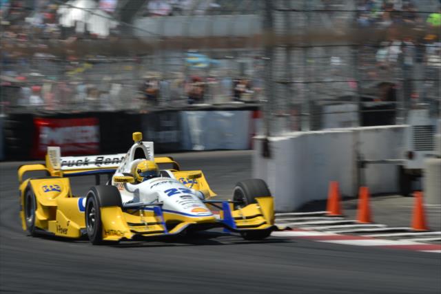 Simon Pagenaud apexes Turn 10 during practice for the Toyota Grand Prix of Long Beach -- Photo by: John Cote