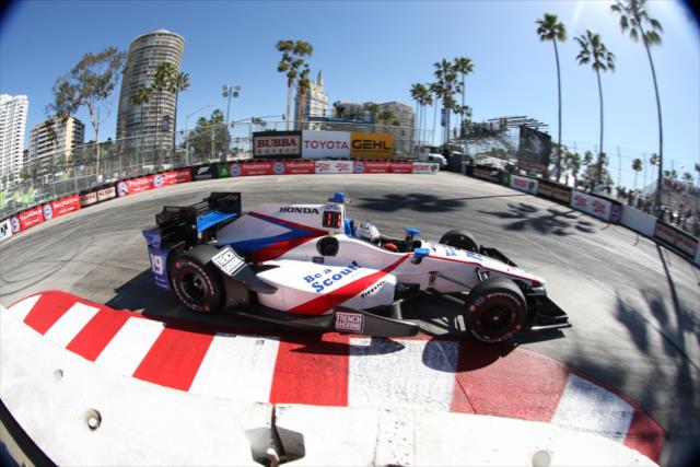 Luca Filippi navigates the Turn 11 hairpin during practice for the Toyota Grand Prix of Long Beach -- Photo by: Chris Jones