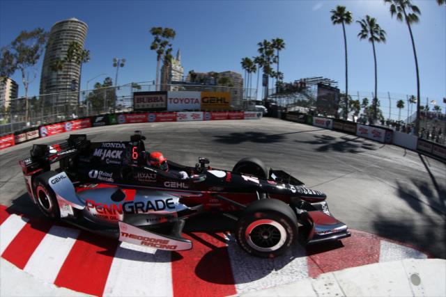 Graham Rahal navigates the Turn 11 hairpin during qualifications for the Toyota Grand Prix of Long Beach -- Photo by: Chris Jones