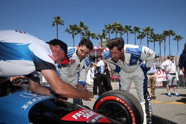 Maksim Chmerkovsky and Tony Dovolani from Dancing With the Stars get an overview of the Honda Fastest Seat in Sports two-seater in Long Beach -- Photo by: Chris Jones
