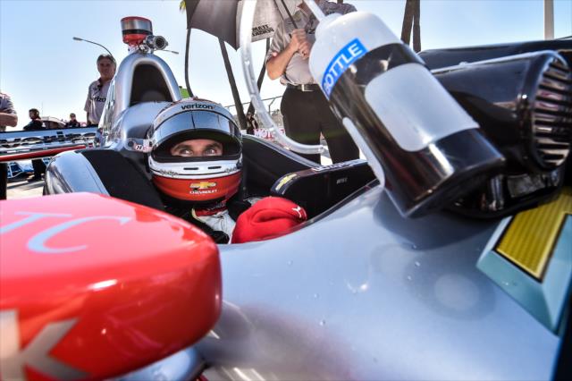 Will Power is strapped into his No. 12 Verizon Chevrolet prior to qualifications for the Toyota Grand Prix of Long Beach -- Photo by: Chris Owens