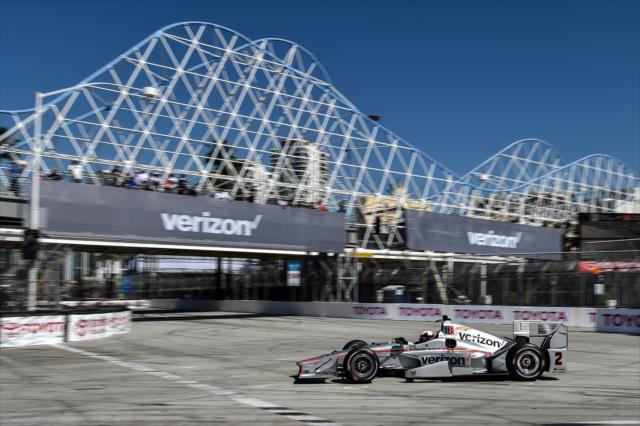 Juan Pablo Montoya dives into Turn 1 during practice for the Toyota Grand Prix of Long Beach -- Photo by: Chris Owens