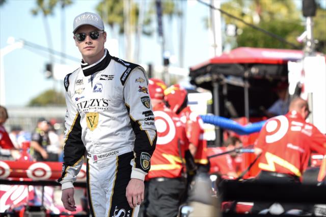 Josef Newgarden walks pit lane prior to qualifications for the Toyota Grand Prix of Long Beach -- Photo by: Chris Owens