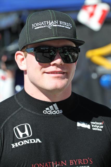 Conor Daly along pit lane prior to practice for the Toyota Grand Prix of Long Beach -- Photo by: Richard Dowdy
