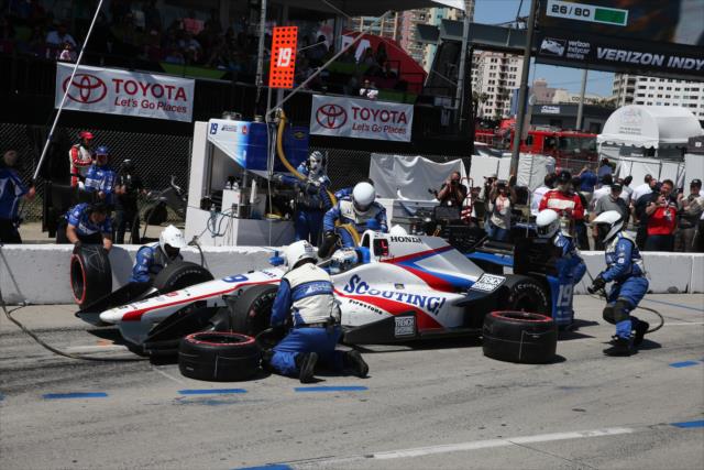 Luca Filippi comes in for service on pit lane during the Toyota Grand Prix of Long Beach -- Photo by: Chris Jones