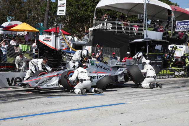 Juan Pablo Montoya comes in for service on pit lane during the Toyota Grand Prix of Long Beach -- Photo by: Chris Jones