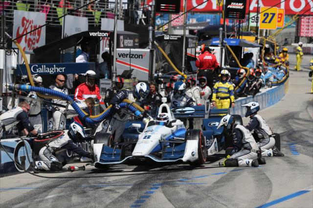 Max Chilton comes in for service on pit lane during the Toyota Grand Prix of Long Beach -- Photo by: Chris Jones