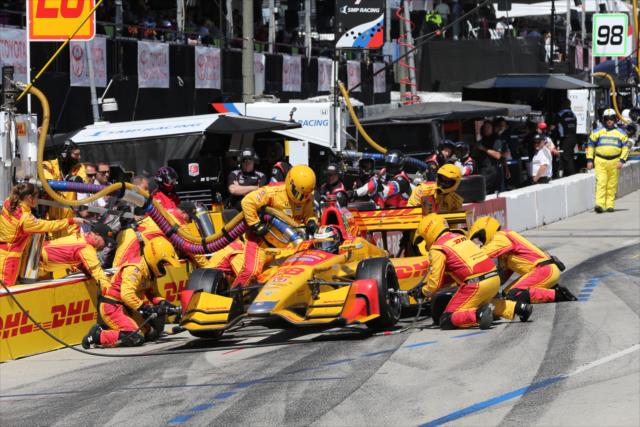 Ryan Hunter-Reay comes in for service on pit lane during the Toyota Grand Prix of Long Beach -- Photo by: Chris Jones