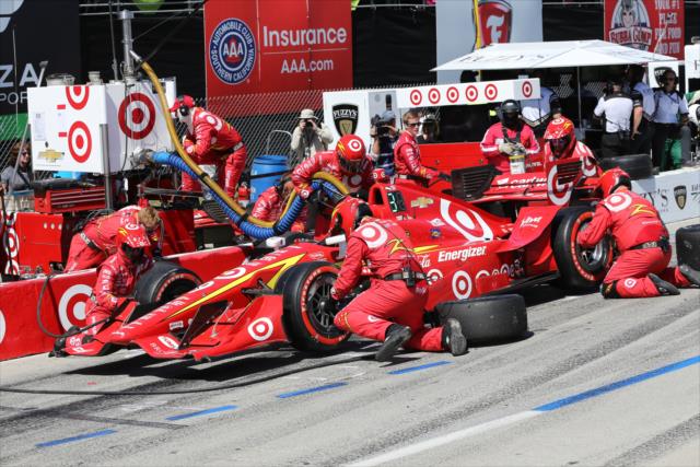 Scott Dixon comes in for service on pit lane during the Toyota Grand Prix of Long Beach -- Photo by: Chris Jones