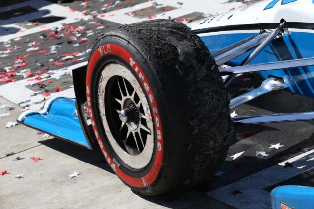 Confetti adorns the car of Simon Pagenaud in Victory Circle following his win in the Toyota Grand Prix of Long Beach -- Photo by: Chris Jones