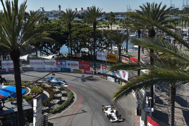 Josef Newgarden and Marco Andretti navigate the Turn 2-3 Fountain complex during the Toyota Grand Prix of Long Beach -- Photo by: Chris Owens