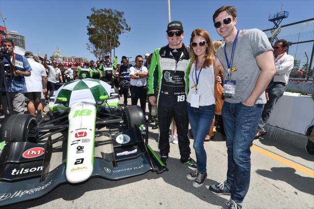 Conor Daly with Topher Grace and Ashley Hinshaw during pre-race activities for the Toyota Grand Prix of Long Beach -- Photo by: Chris Owens