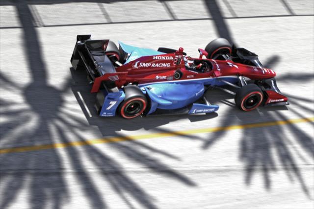 Mikhail Aleshin rolls through the Turn 2-3 Fountain complex during the Toyota Grand Prix of Long Beach -- Photo by: Richard Dowdy