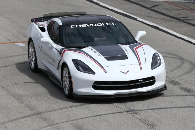 The Chevrolet Corvette pace car rolls down the frontstretch during the parade laps for the Toyota Grand Prix of Long Beach -- Photo by: Chris Jones