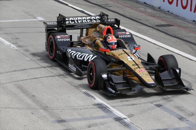 James Hinchcliffe flies down the frontstretch during the Toyota Grand Prix of Long Beach -- Photo by: Chris Jones