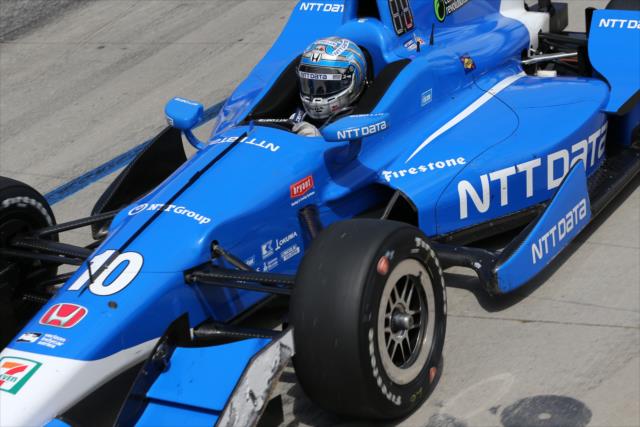 Tony Kanaan comes into pit lane during the early stages of the Toyota Grand Prix of Long Beach -- Photo by: Chris Jones
