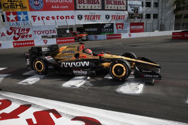 James Hinchcliffe apexes Turn 9 during the Toyota Grand Prix of Long Beach -- Photo by: Chris Jones