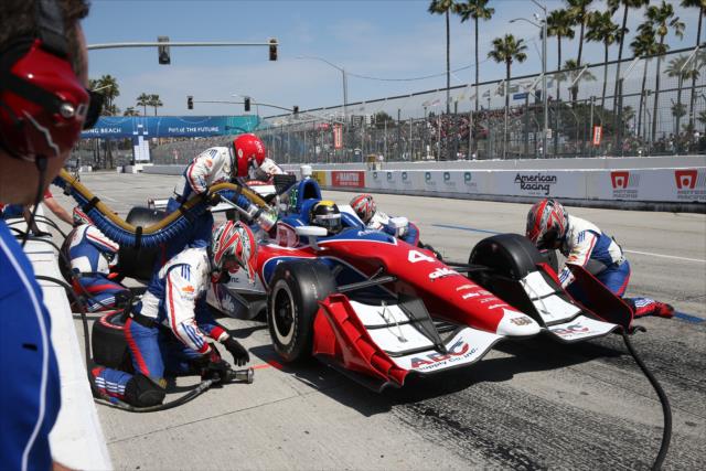Conor Daly comes in for tires and fuel on pit lane during the Toyota Grand Prix of Long Beach -- Photo by: Chris Jones