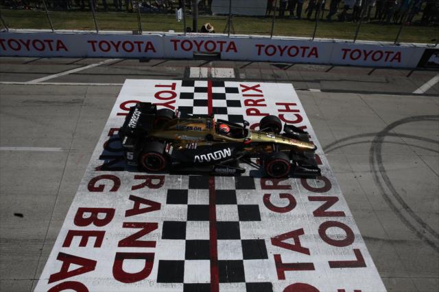 James Hinchcliffe flashes across the start-finish line during the Toyota Grand Prix of Long Beach -- Photo by: Chris Jones