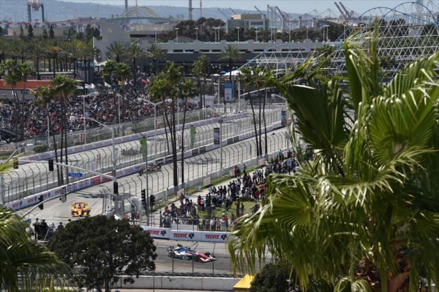 Conor Daly, Ryan Hunter-Reay and James Hinchcliffe navigate Turn 6 during the 2017 Toyota Grand Prix of Long Beach -- Photo by: Christopher Owens