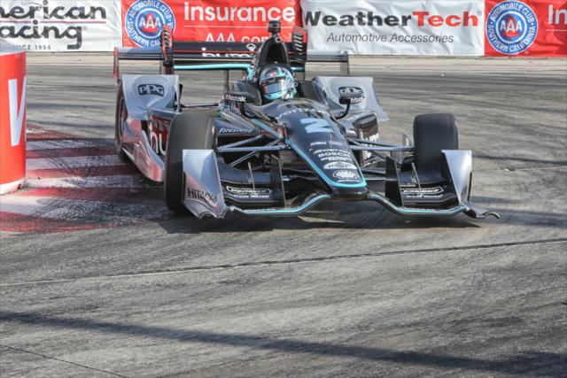 Josef Newgarden exits the Turn 11 hairpin during the final warmup for the Toyota Grand Prix of Long Beach -- Photo by: Richard Dowdy