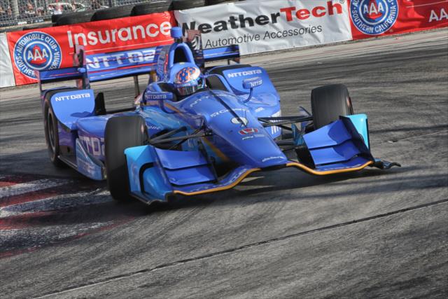 Scott Dixon exits the Turn 11 hairpin during the final warmup for the Toyota Grand Prix of Long Beach -- Photo by: Richard Dowdy