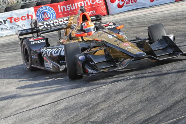 James Hinchcliffe exits the Turn 11 hairpin during the final warmup for the Toyota Grand Prix of Long Beach -- Photo by: Richard Dowdy