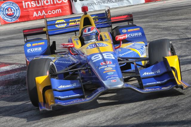 Alexander Rossi exits the Turn 11 hairpin during the final warmup for the Toyota Grand Prix of Long Beach -- Photo by: Richard Dowdy