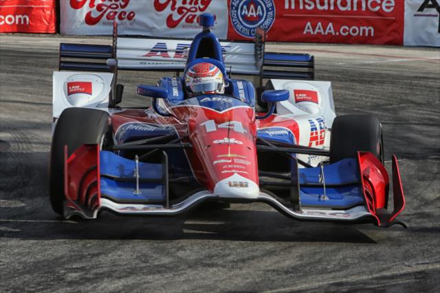 Carlos Munoz exits the Turn 11 hairpin during the final warmup for the Toyota Grand Prix of Long Beach -- Photo by: Richard Dowdy
