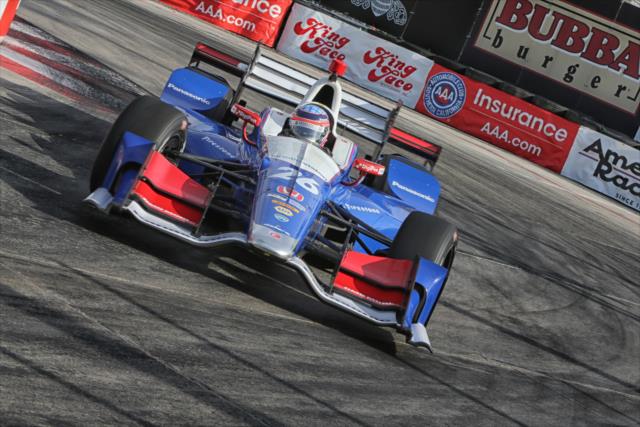 Takuma Sato exits the Turn 11 hairpin during the final warmup for the Toyota Grand Prix of Long Beach -- Photo by: Richard Dowdy