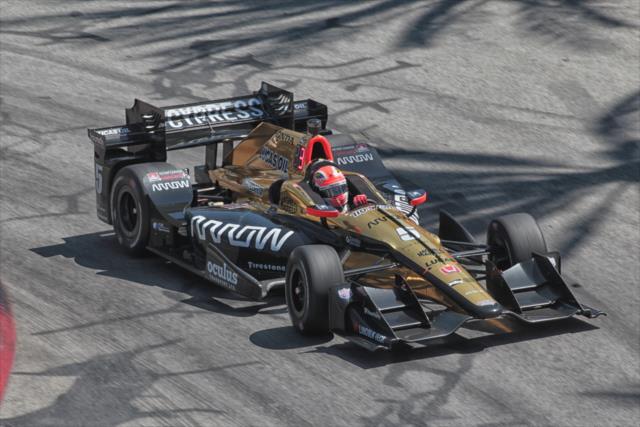 James Hinchcliffe sets up for Turn 3 during the Toyota Grand Prix of Long Beach -- Photo by: Richard Dowdy