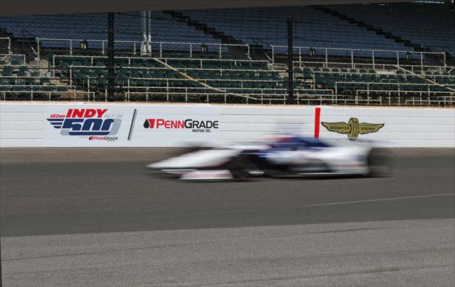 Graham Rahal in-blur entering Turn 1 during the final practice for the 102nd Indianapolis 500 on Miller Lite Carb Day at the Indianapolis Motor Speedway -- Photo by: Richard Dowdy