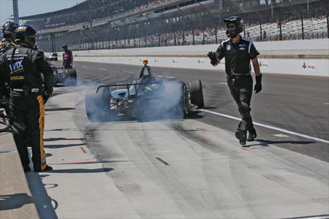 Sage Karam peels out of his pit stall during the final practice for the 102nd Indianapolis 500 on Miller Lite Carb Day at the Indianapolis Motor Speedway -- Photo by: Richard Dowdy