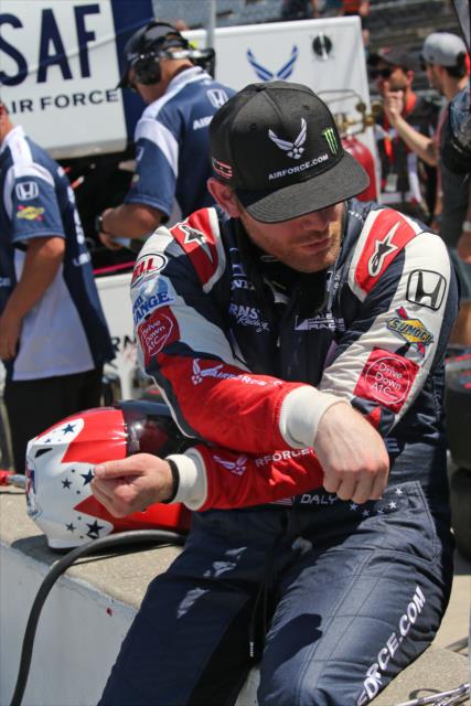 A tired Conor Daly sits on pit lane following the final practice on Miller Lite Carb Day at the Indianapolis Motor Speedway -- Photo by: Richard Dowdy