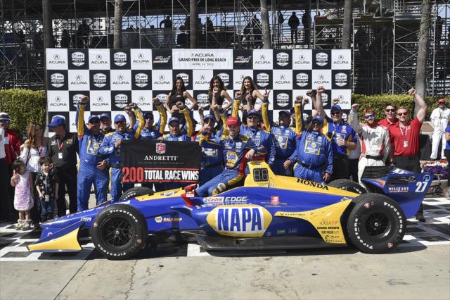 Alexander Rossi and his NAPA Auto Parts Andretti Autosport celebrate Andretti Autosport's 200th win. -- Photo by: Chris Owens