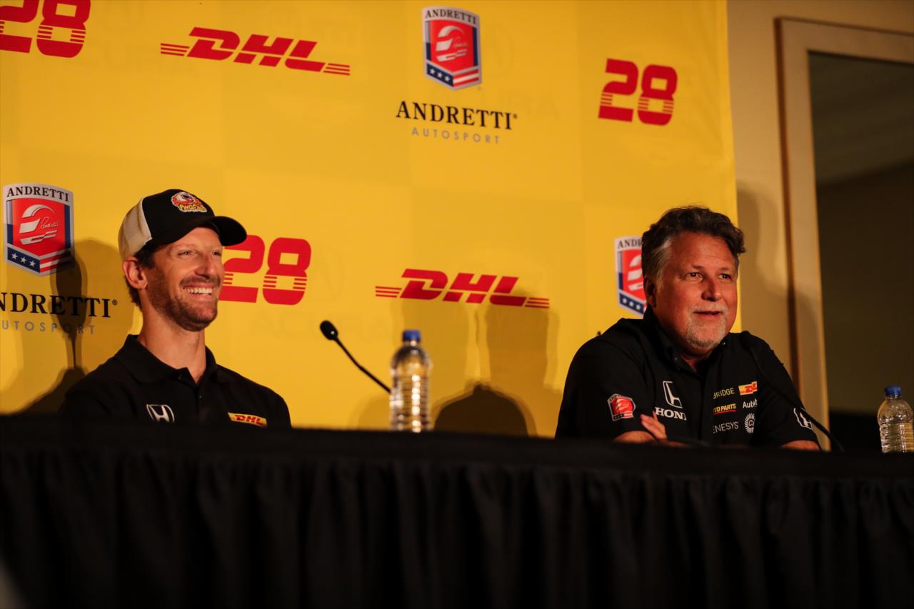 Romain Grosjean and Michael Andretti during driver announcement - Acura Grand Prix of Long Beach -- Photo by: Joe Skibinski