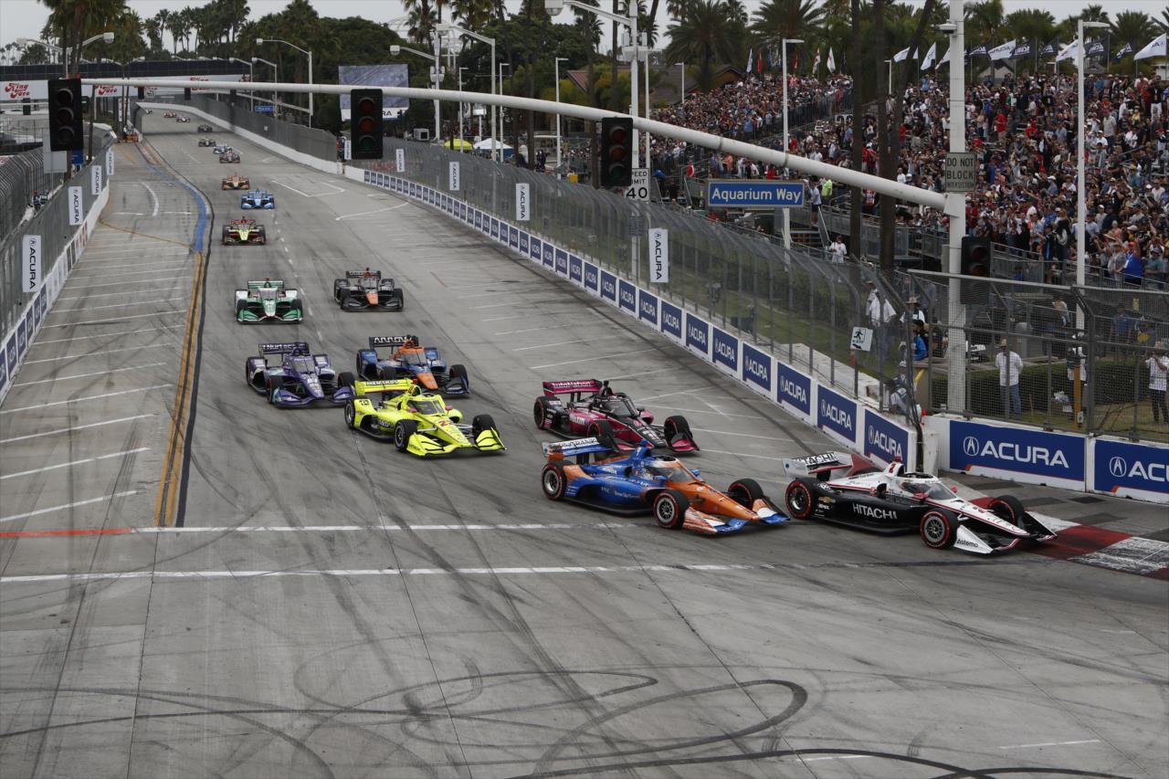 The start of the race at Turn 1 - Acura Grand Prix of Long Beach -- Photo by: Chris Jones