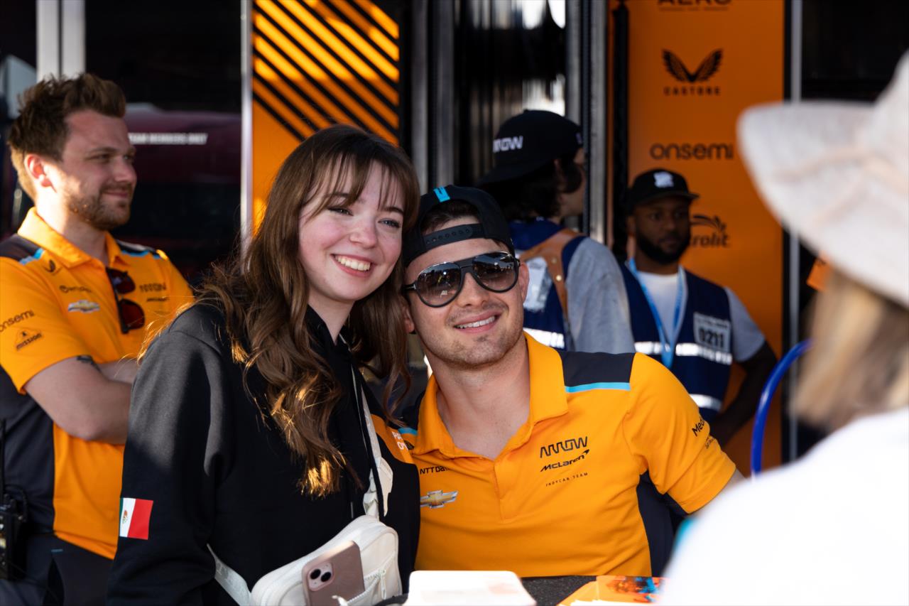 Pato O'Ward takes a photo with a fan - Acura Grand Prix of Long Beach - By: Travis Hinkle -- Photo by: Travis Hinkle