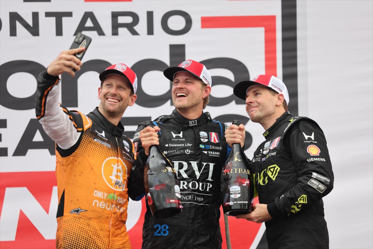 Romain Grosjean, Marcus Ericsson and Will Power - Ontario Honda Dealers Indy at Markham - By: Chris Owens -- Photo by: Chris Owens