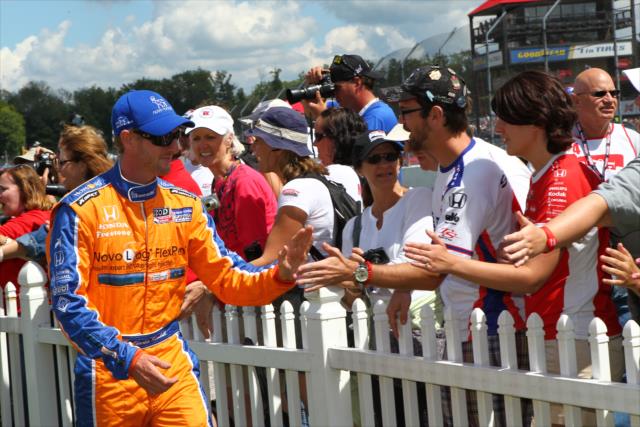Charlie Kimball greets fans during pre-race festivities at Mid-Ohio -- Photo by: Chris Jones