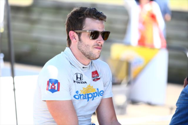 Marco Andretti sits along pit lane following the final practice for the Honda Indy 200 at Mid-Ohio -- Photo by: Bret Kelley