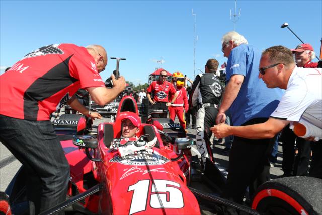 Team Owner Bobby Rahal congratulates Graham Rahal in Victory Lane following his win in the Honda Indy 200 at Mid-Ohio -- Photo by: Bret Kelley