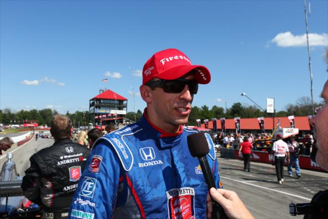 Justin Wilson gives an interview following his runner-up performance in the Honda Indy 200 at Mid-Ohio -- Photo by: Bret Kelley