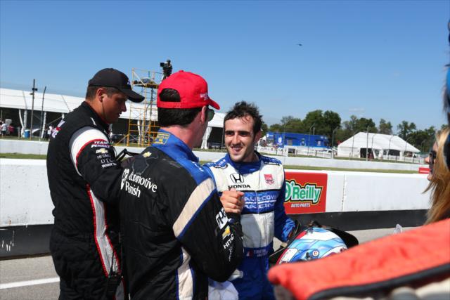 Frenchmen Tristan Vautier and Simon Pagenaud congratulate each other on hard-fought races following the Honda Indy 200 at Mid-Ohio -- Photo by: Bret Kelley