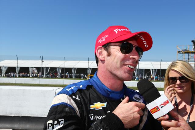 Simon Pagenaud is interviewed following his third-place finish in the Honda Indy 200 at Mid-Ohio -- Photo by: Bret Kelley